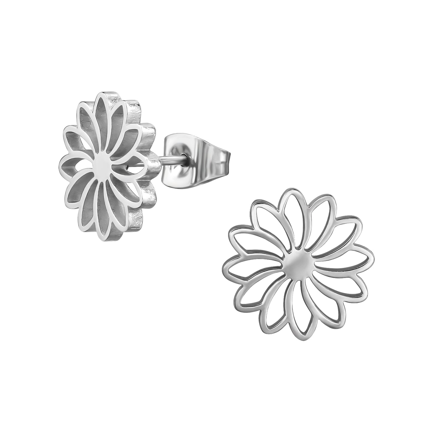 Adult High Polish Surgical Steel Flower Ear Studs