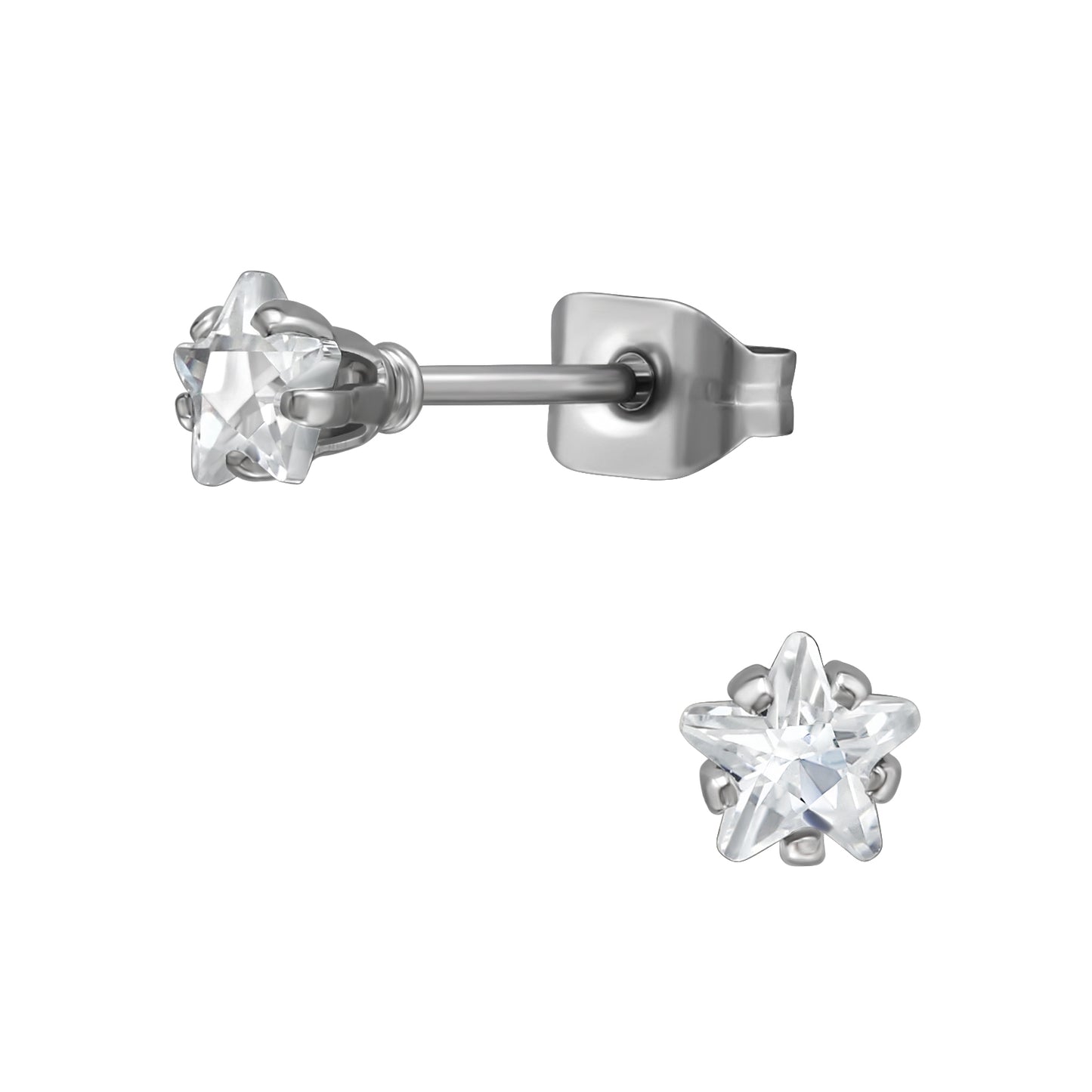 6mm Star Surgical Steel Ear Studs with Cubic Zirconia