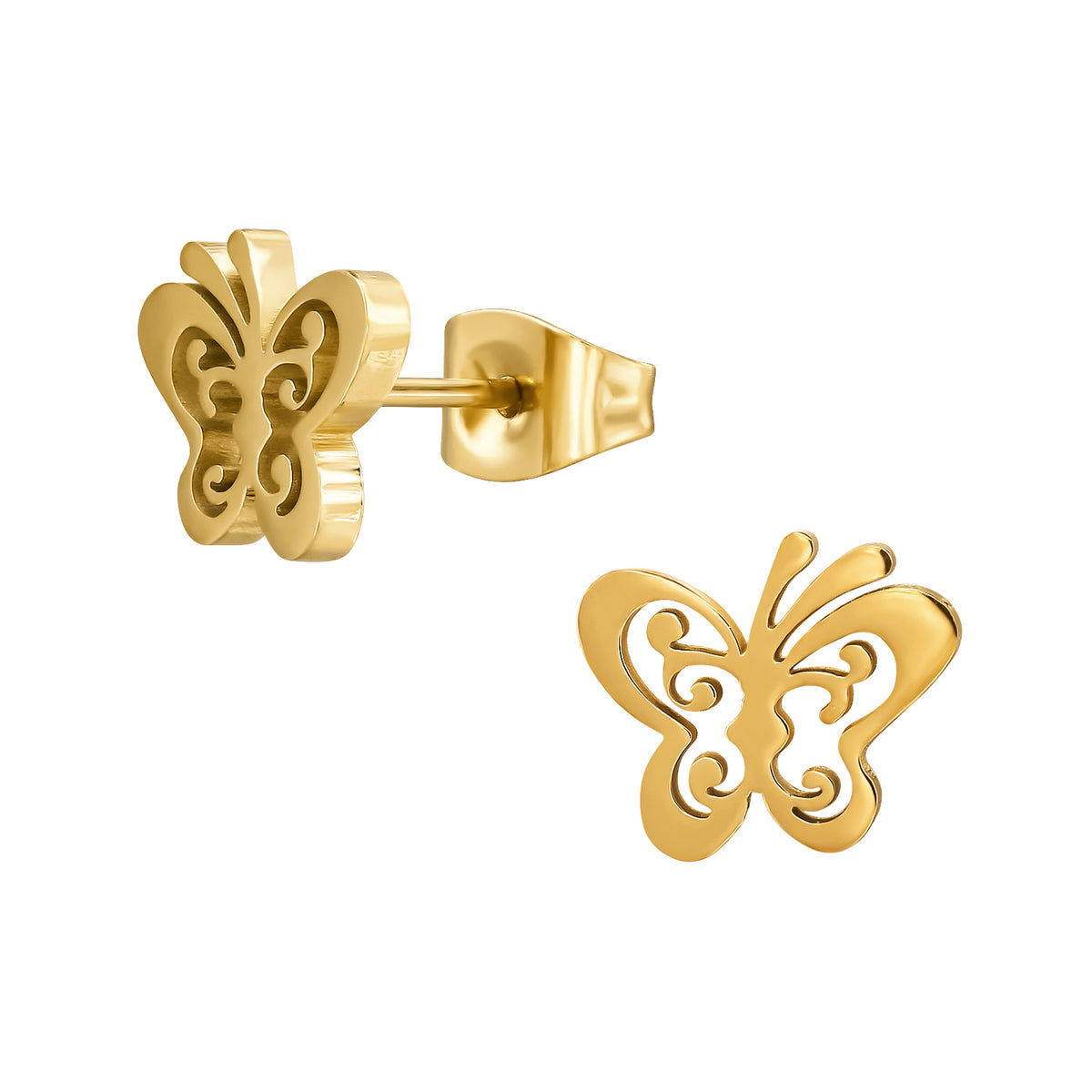 Gold Plated Stainless Steel Butterfly Ear Studs