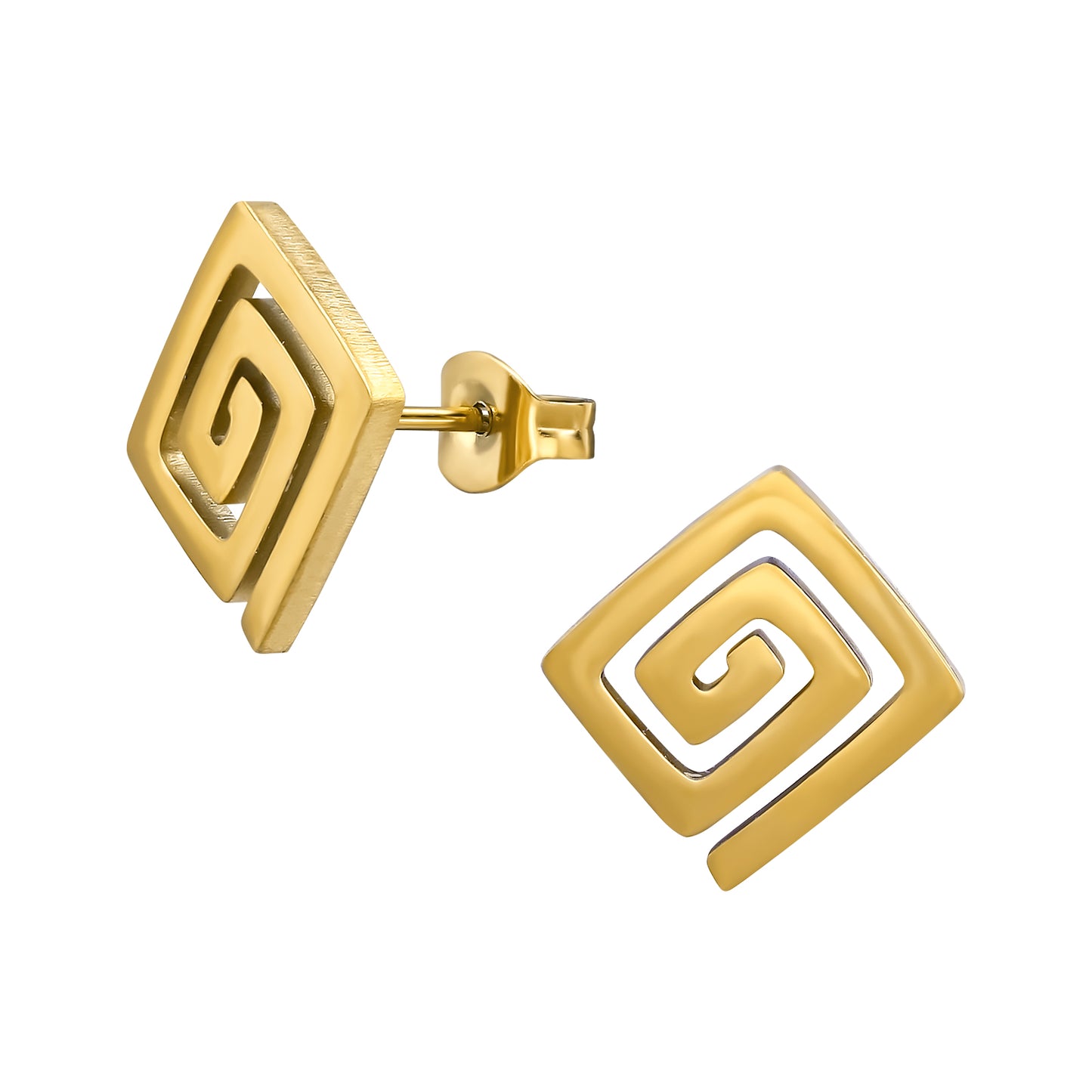 Adult Gold Plated Stainless Steel Square Coil Ear Studs