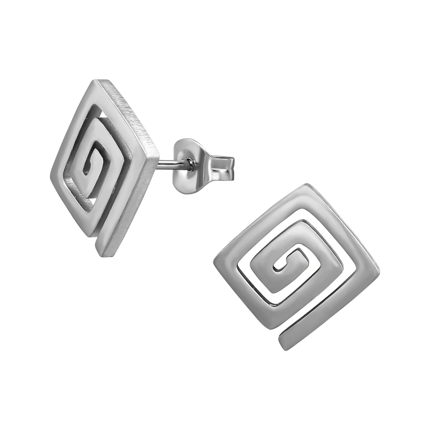 Adult High Polish Surgical Steel Square Coil Ear Studs