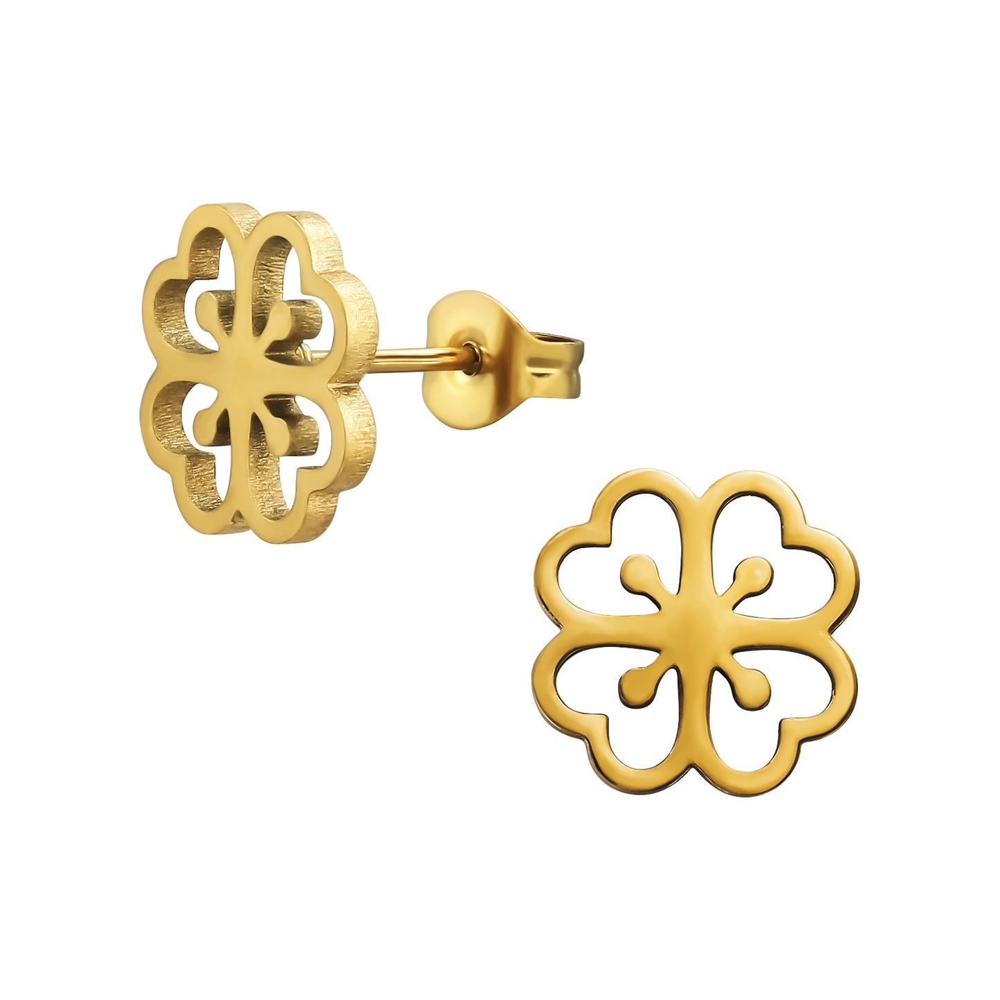 Adult Gold Plated Stainless Steel Open Clover Ear Studs