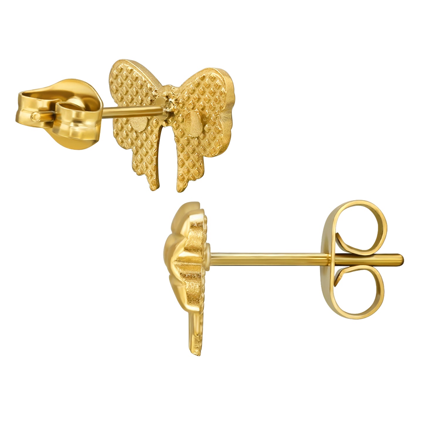 Gold Plated Stainless Steel Bow Ear Studs
