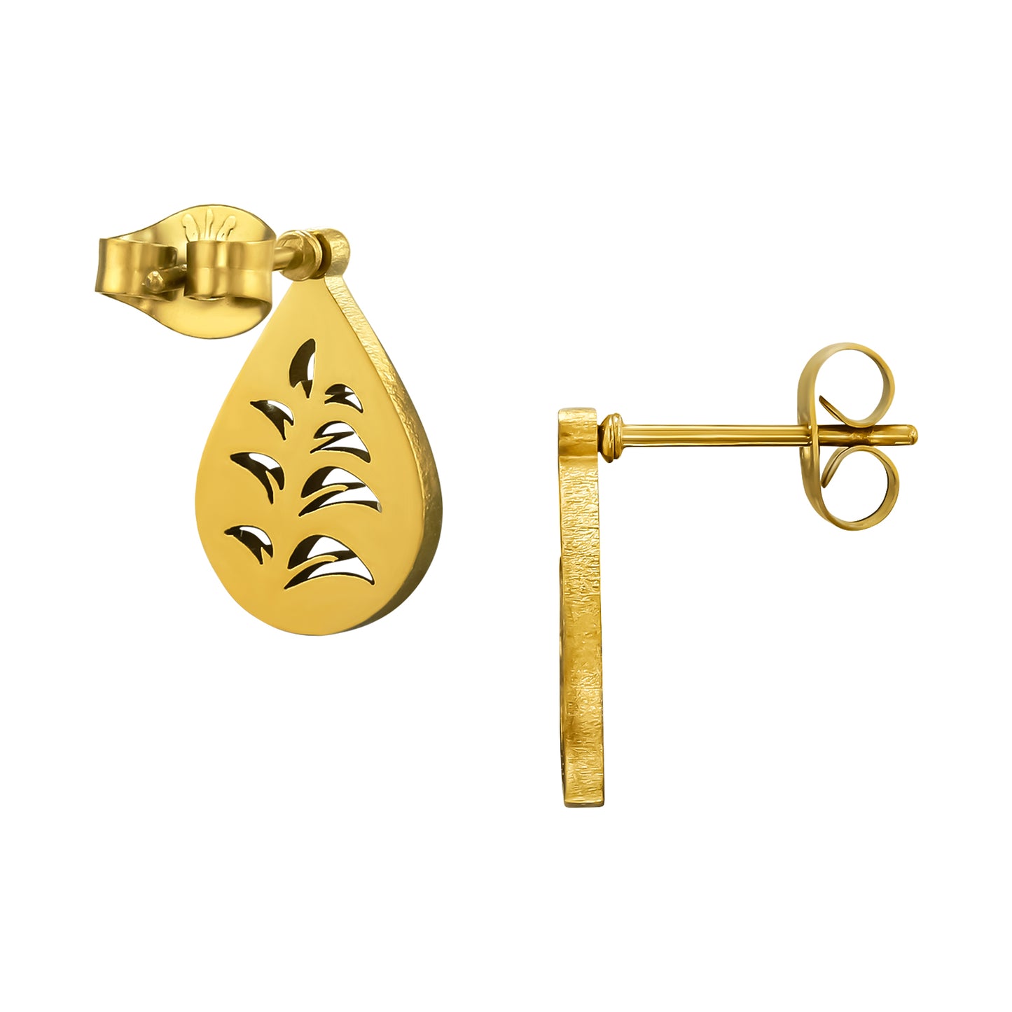 Adult Gold Plated Stainless Steel Plant and Rose Flower Ear Studs