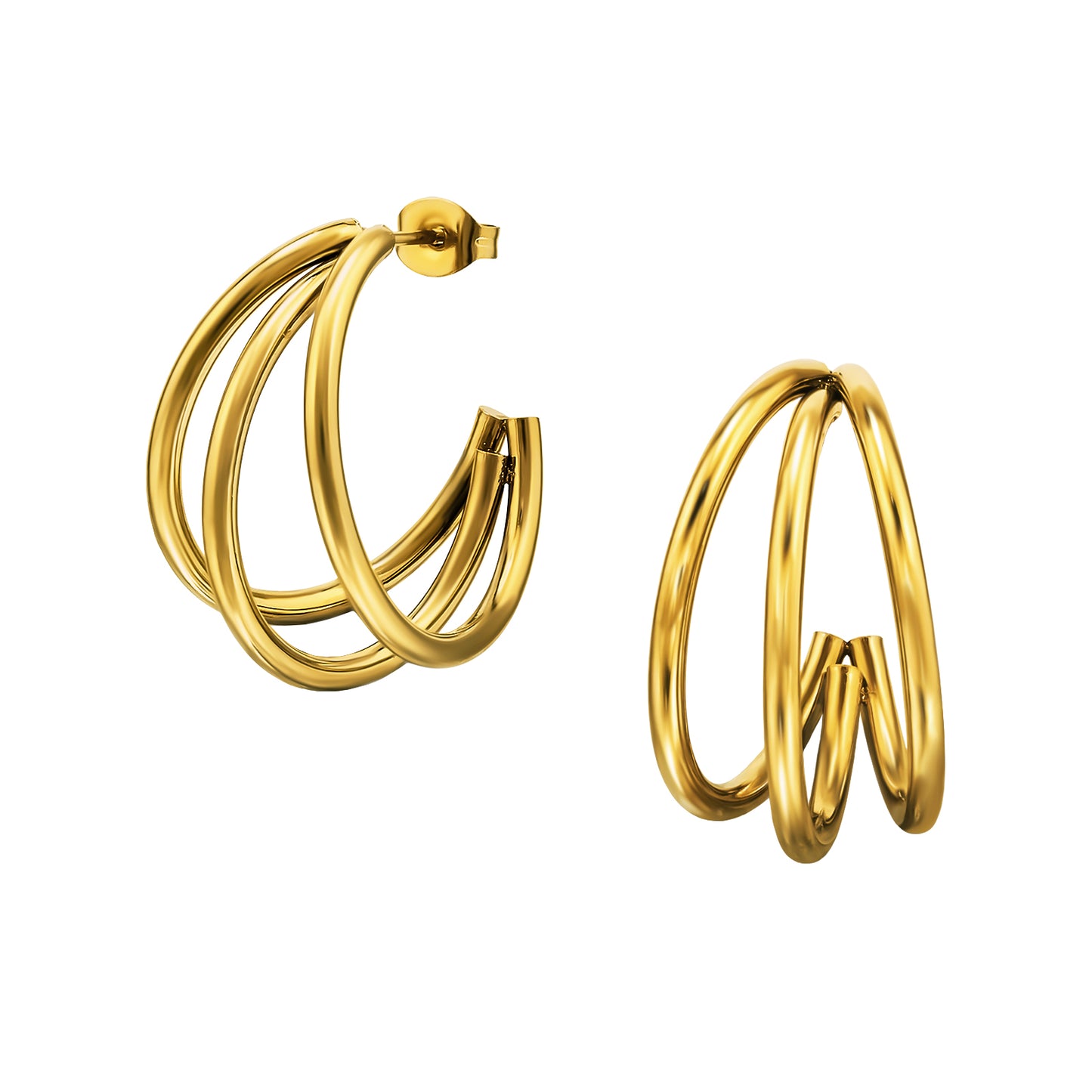 Adult Gold Plated Surgical Steel Three Curved Bar Half Hoop Ear Studs