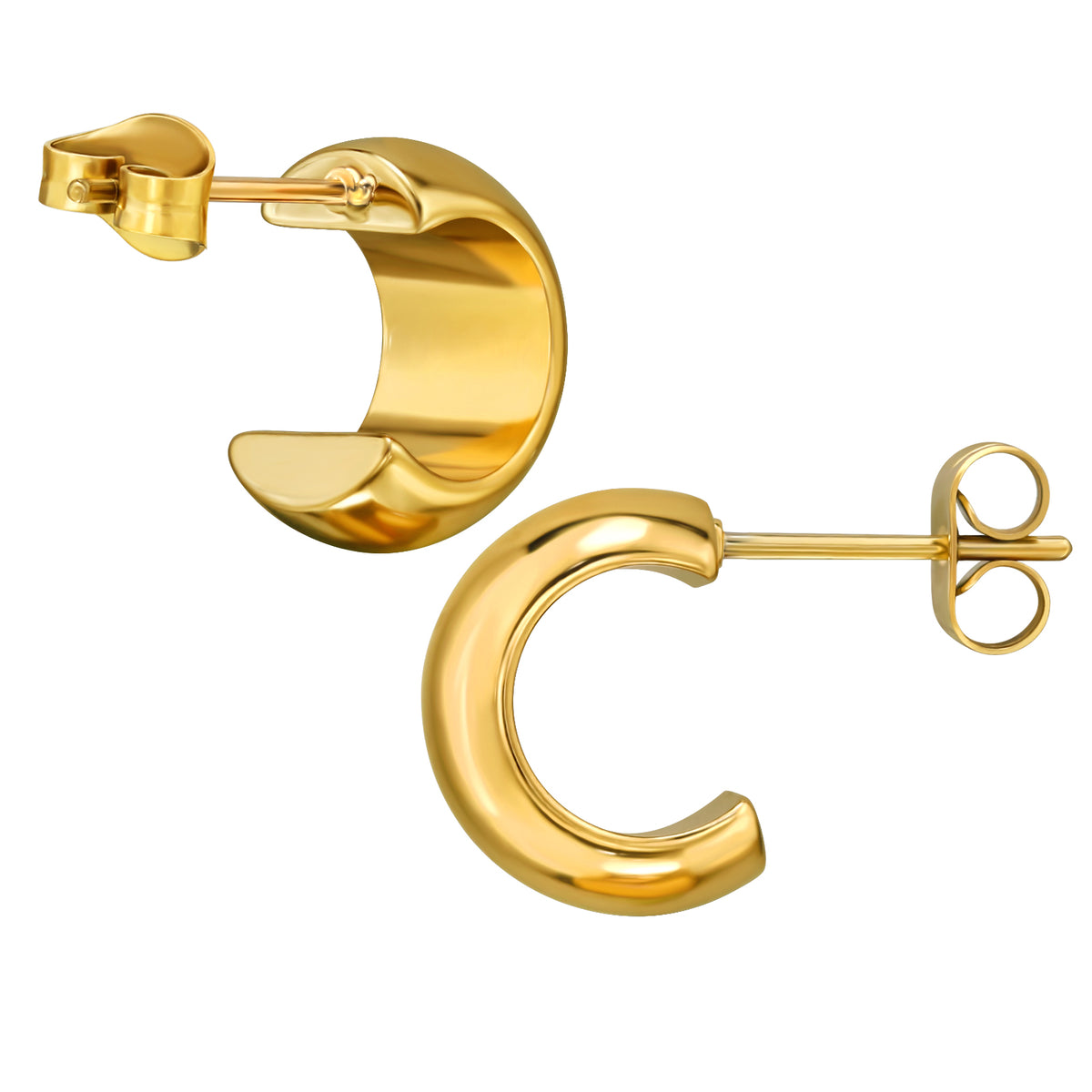 Adult Gold Plated Stainless Steel 7mm Wide Half Hoop Ear Studs