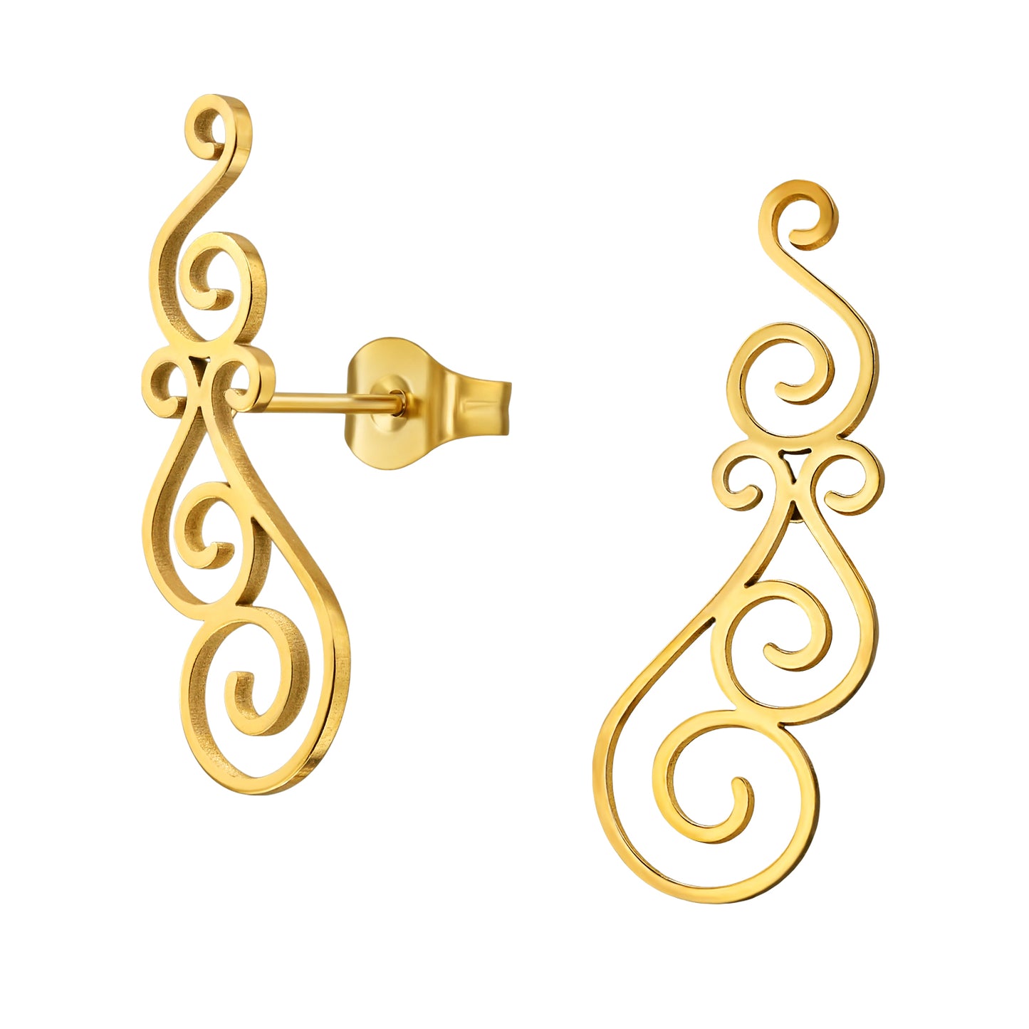 Adult Gold Plated Filigree Swirl Stainless Steel Ear Studs
