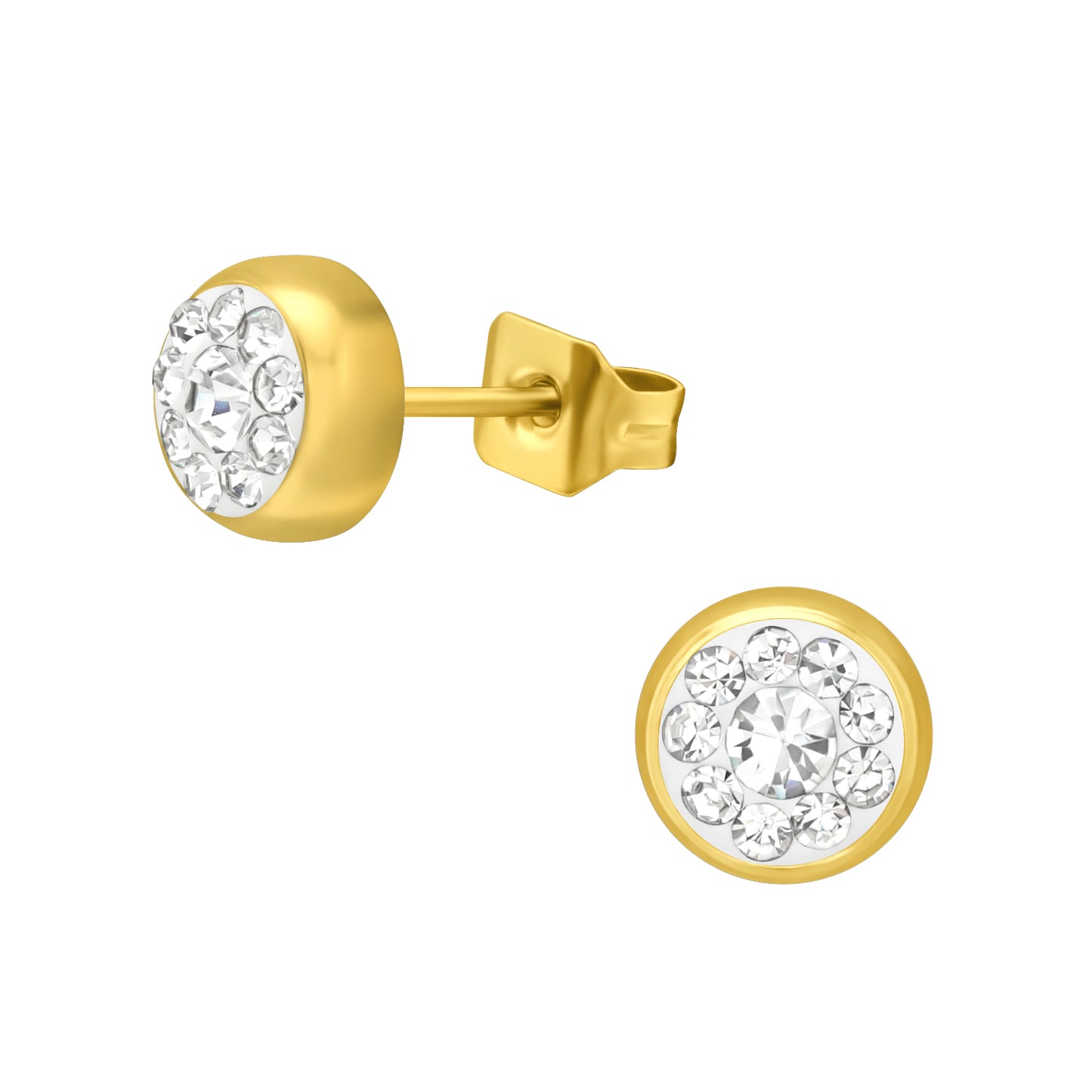 Gold Surgical Steel Round 5mm Ear Studs with Crystal