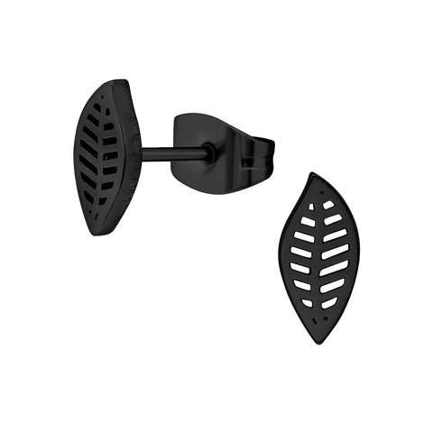 Black Surgical Steel Leaf Ear Studs