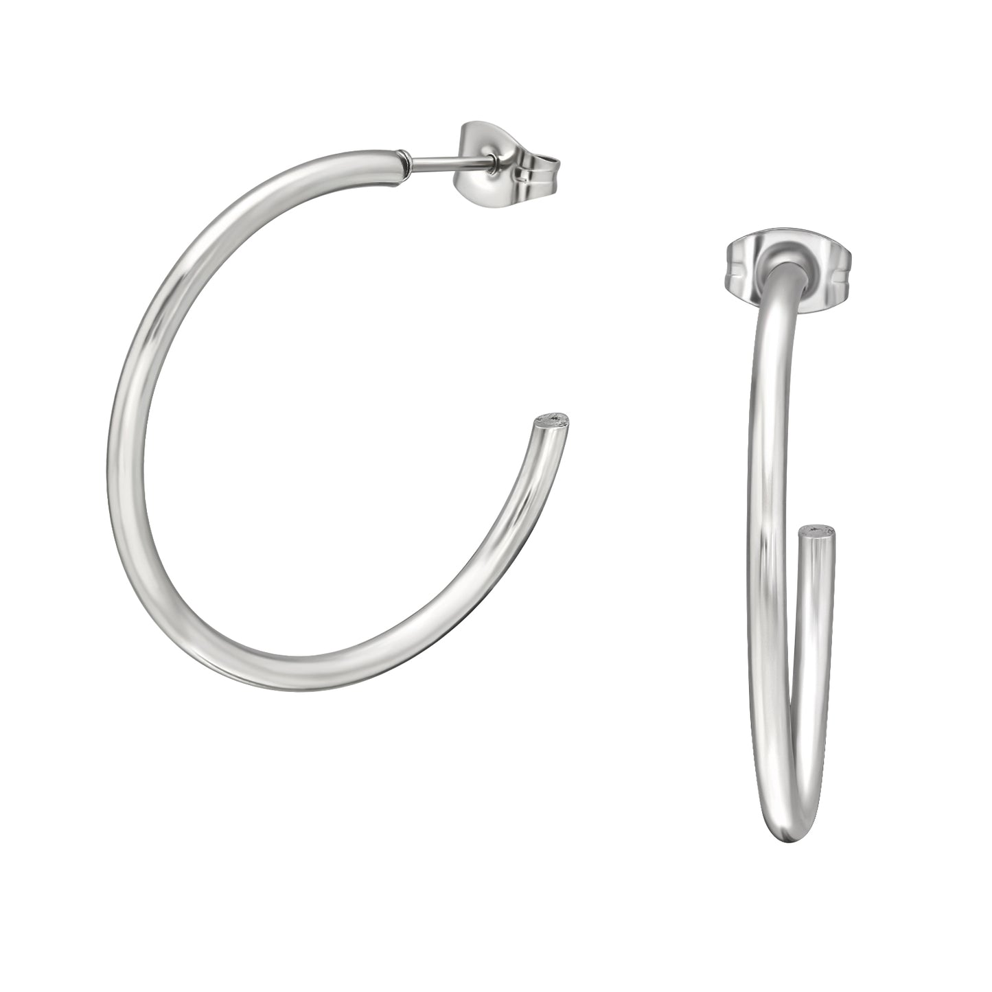 Adult High Polish Surgical Steel Half Hoop Ear Studs
