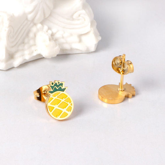 Gold Plated Surgical Steel Pineapple Ear Stud with epoxy