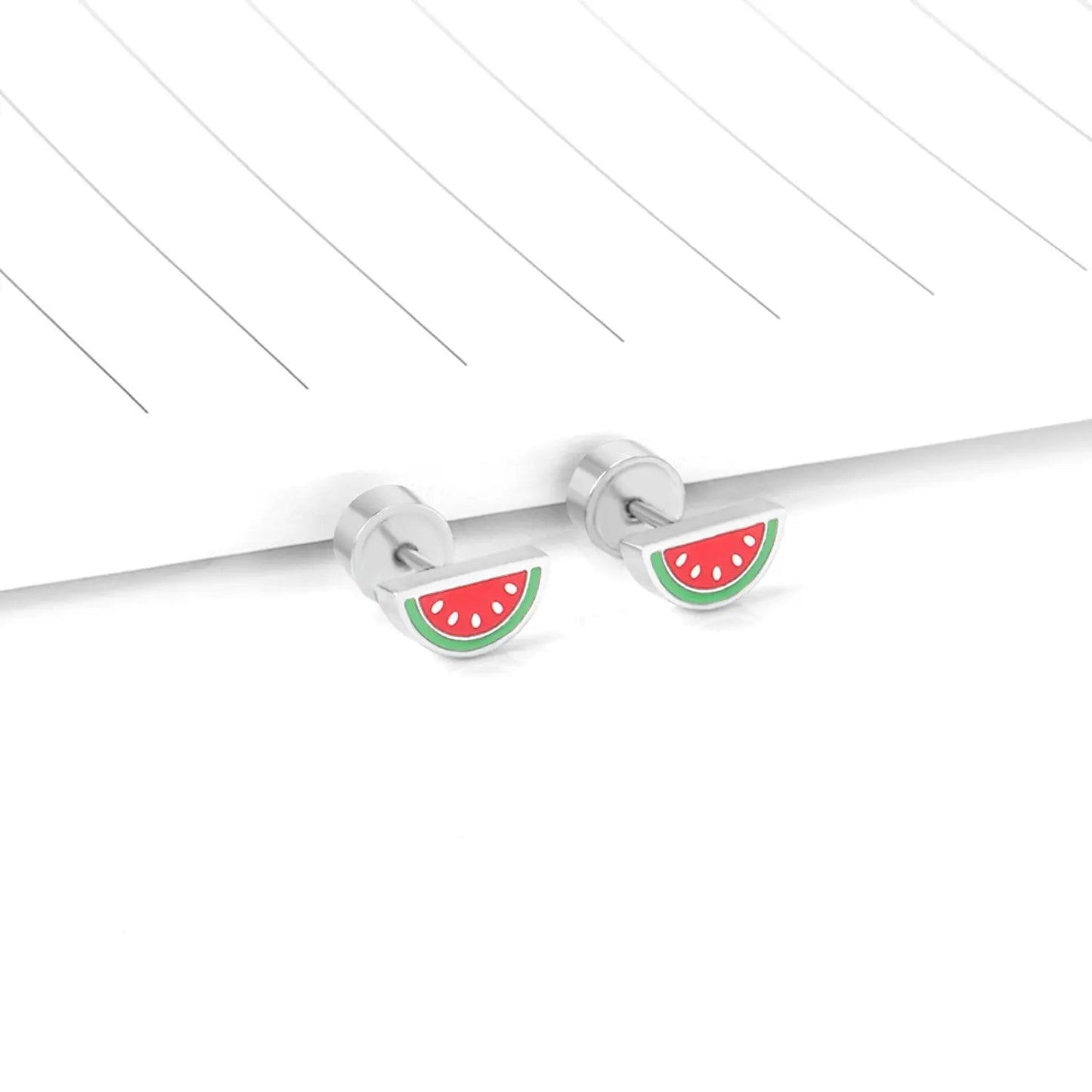 Stainless Steel Watermelon Stud Earrings with Epoxy- Press Back