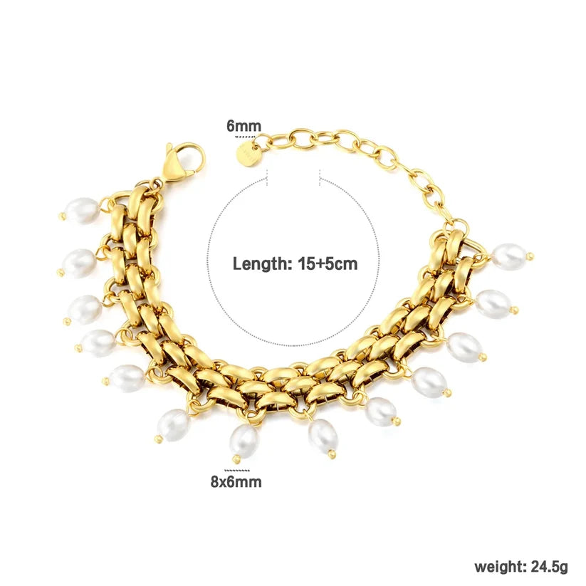Adult Gold Plated Bracelet With Tassel Imitation Pearls