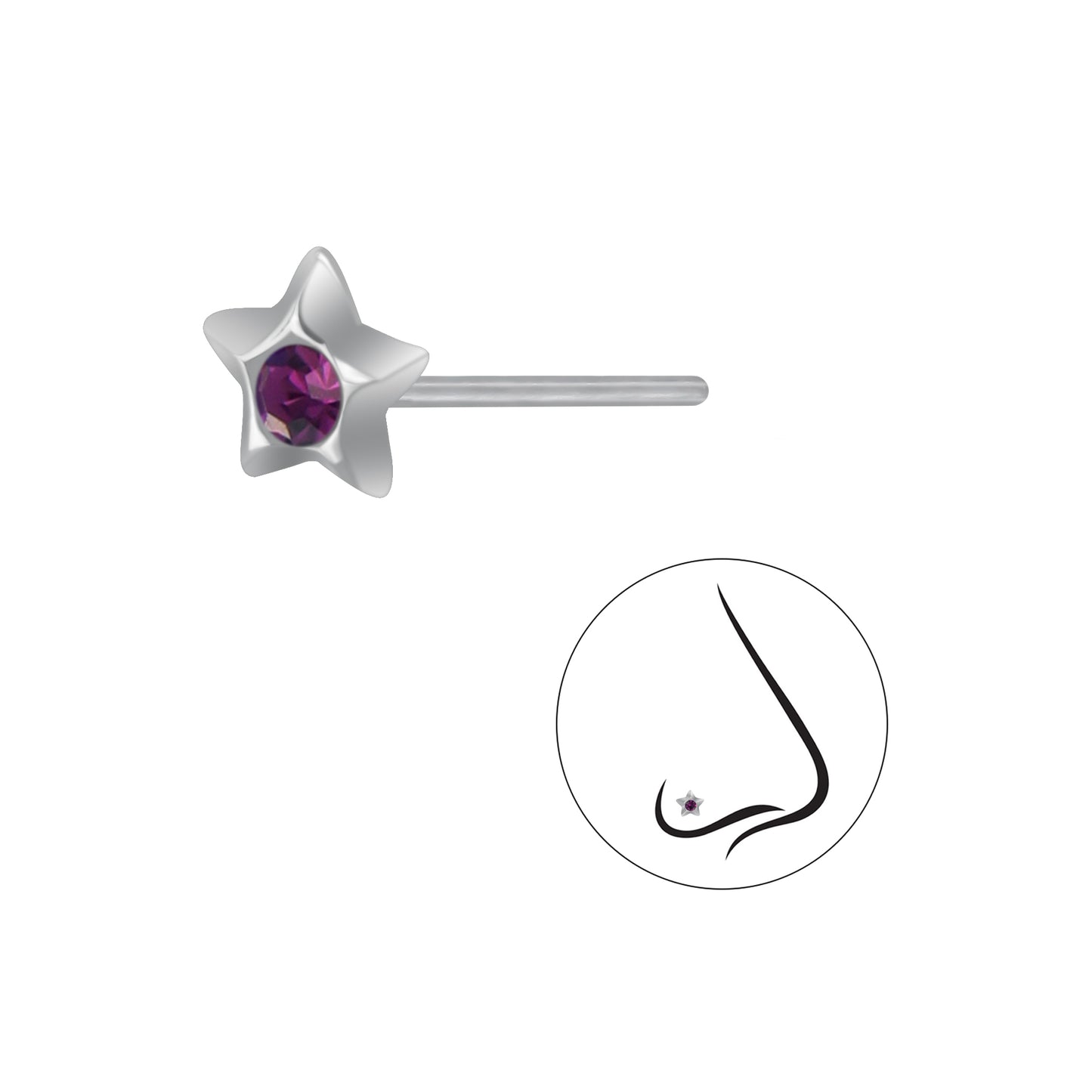 925 Sterling Silver Star Nose Crystal Stud