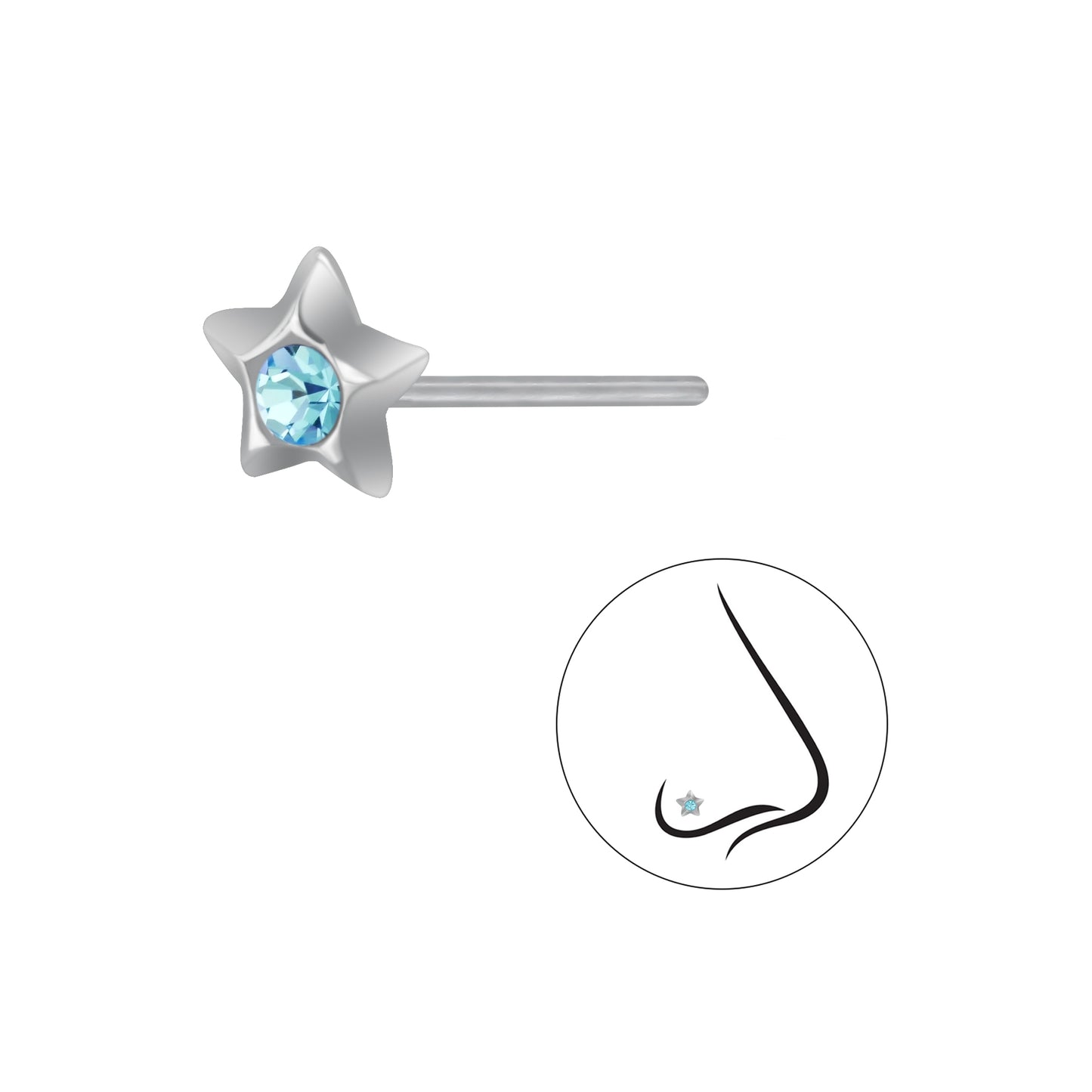 925 Sterling Silver Star Nose Crystal Stud
