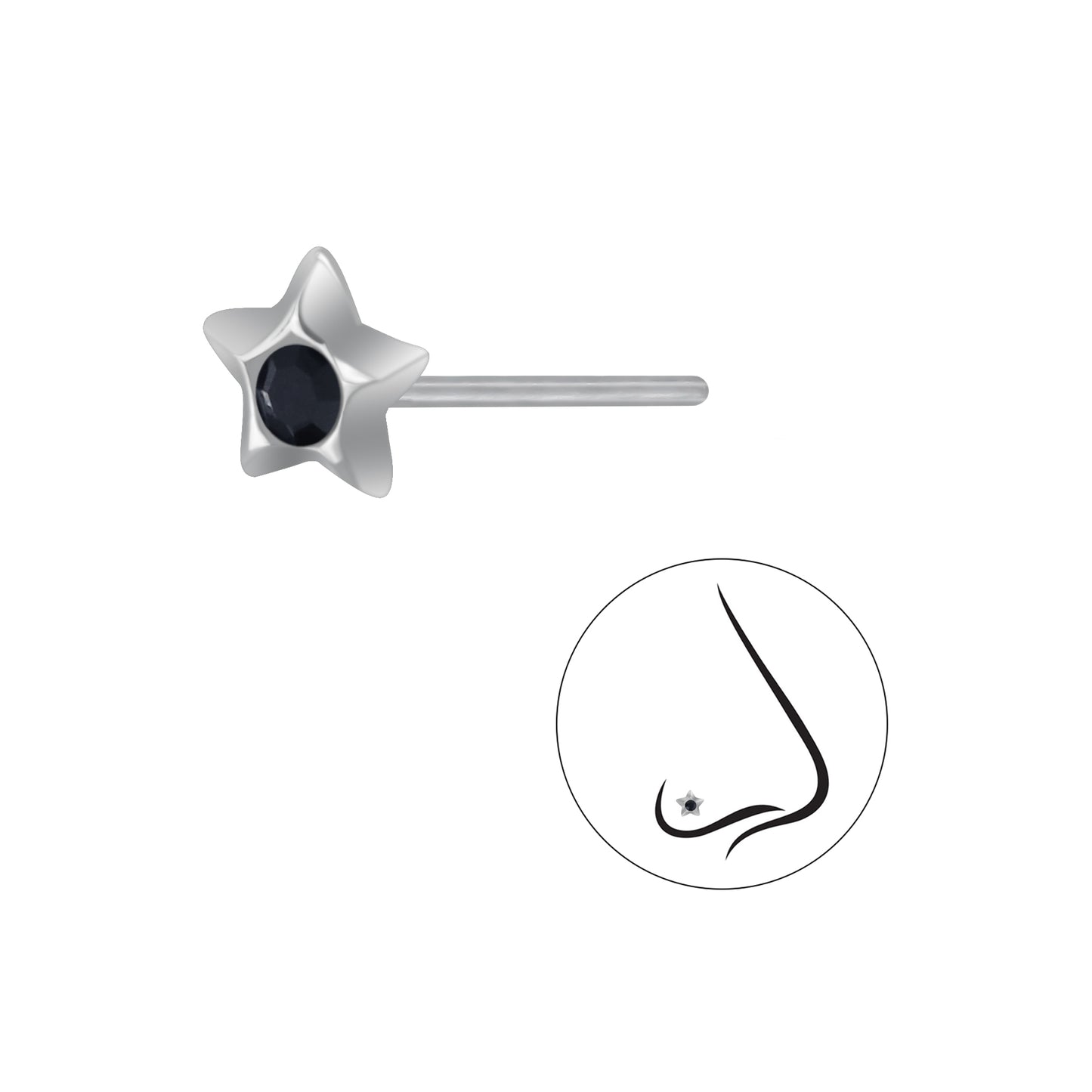 925 Sterling Silver Star Nose Crystal Stud