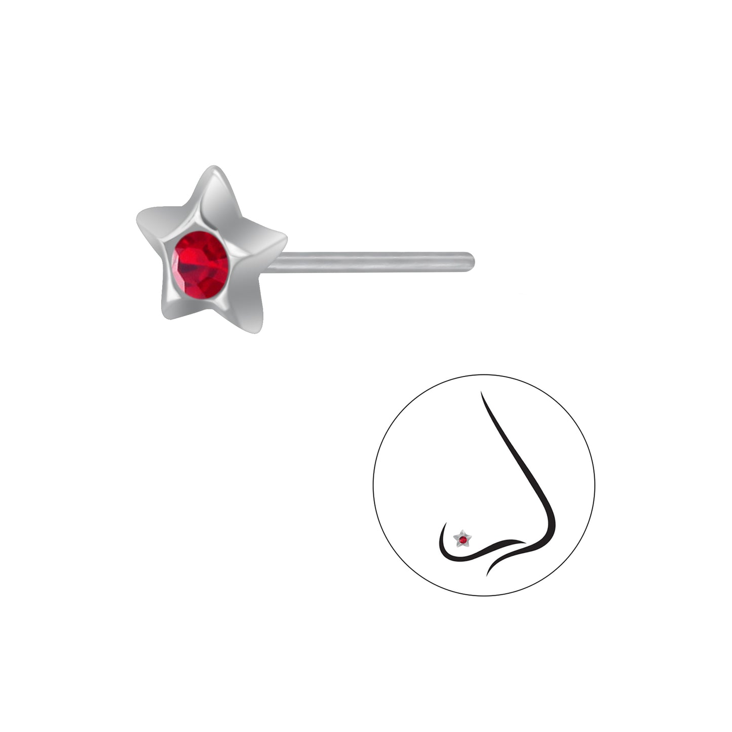 925 Sterling Silver Star Nose Crystal Stud