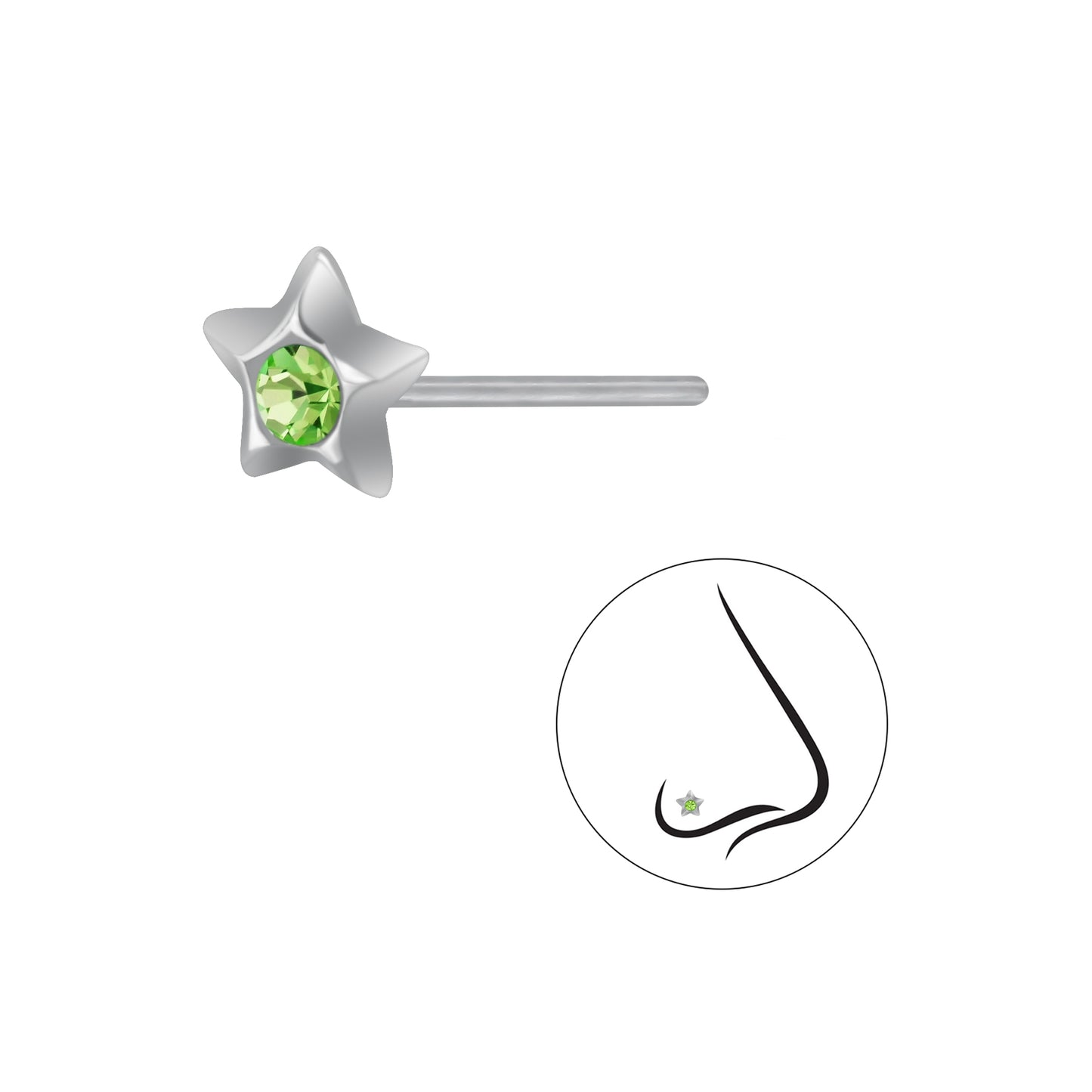 925 Sterling Silver Star Nose Crystal Stud