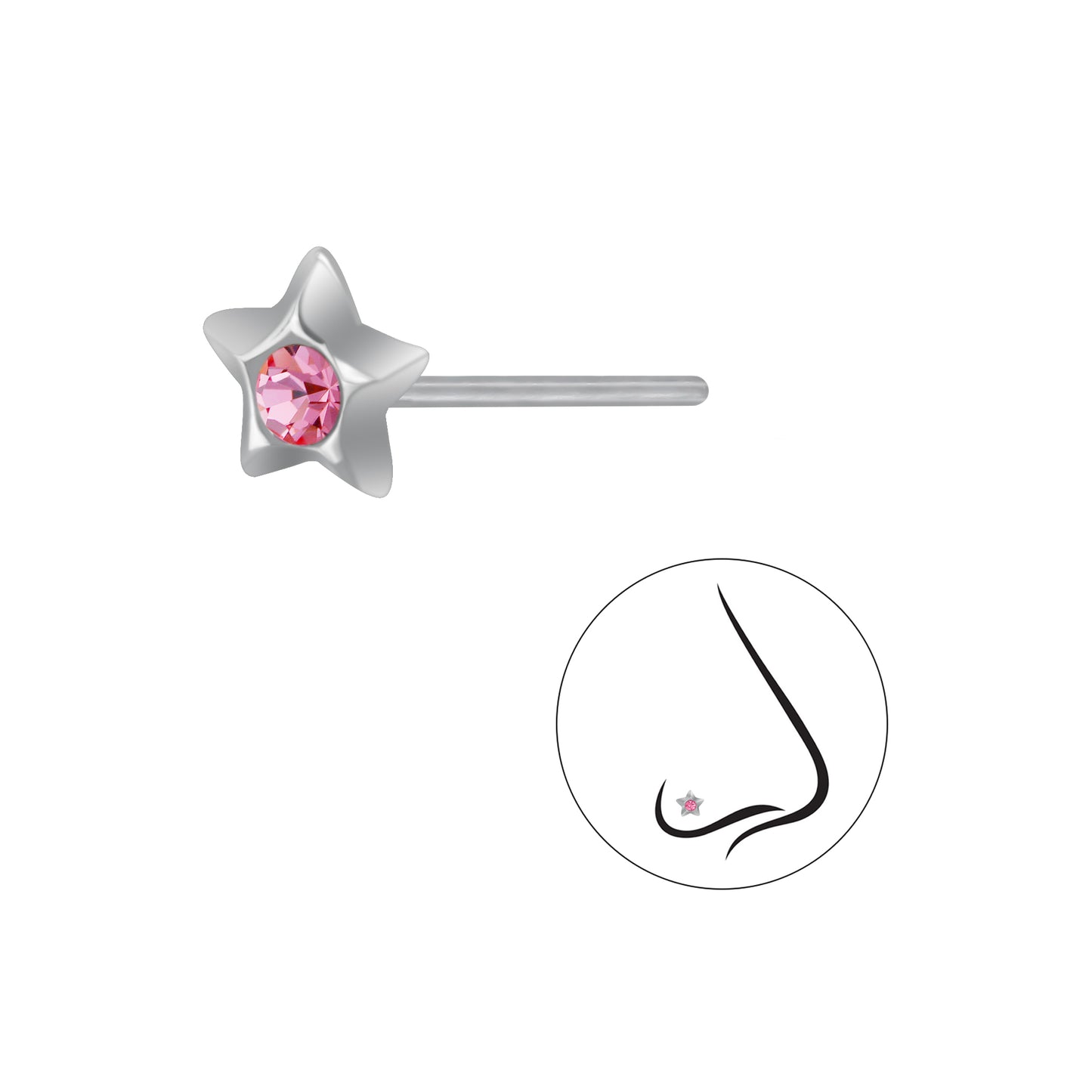 925 Sterling Silver Star Nose Crystal Stud