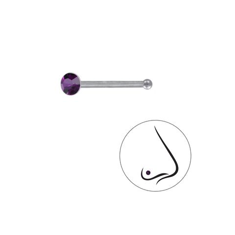 925 Sterling Silver Round Crystal Nose Stud With Ball-2.5mm