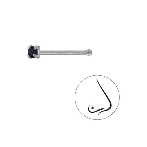 925 Sterling Silver Round Crystal Nose Stud With Ball - 2mm