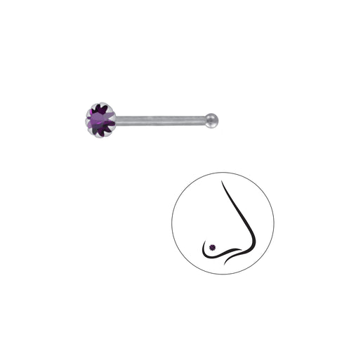 925 Sterling Silver Round Crystal Nose Stud With Ball - 2.5mm