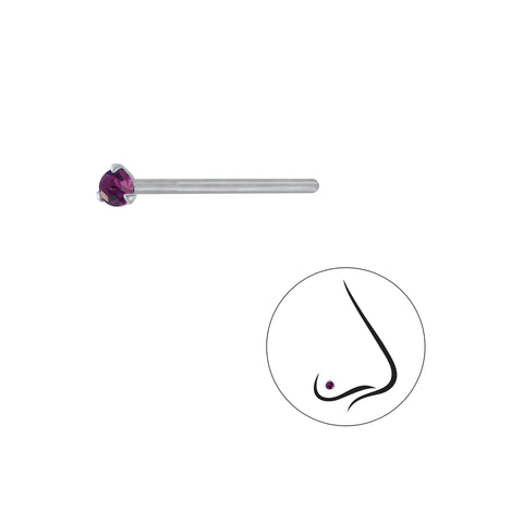 925 Sterling Silver Round Crystal Nose Stud - 1.5mm