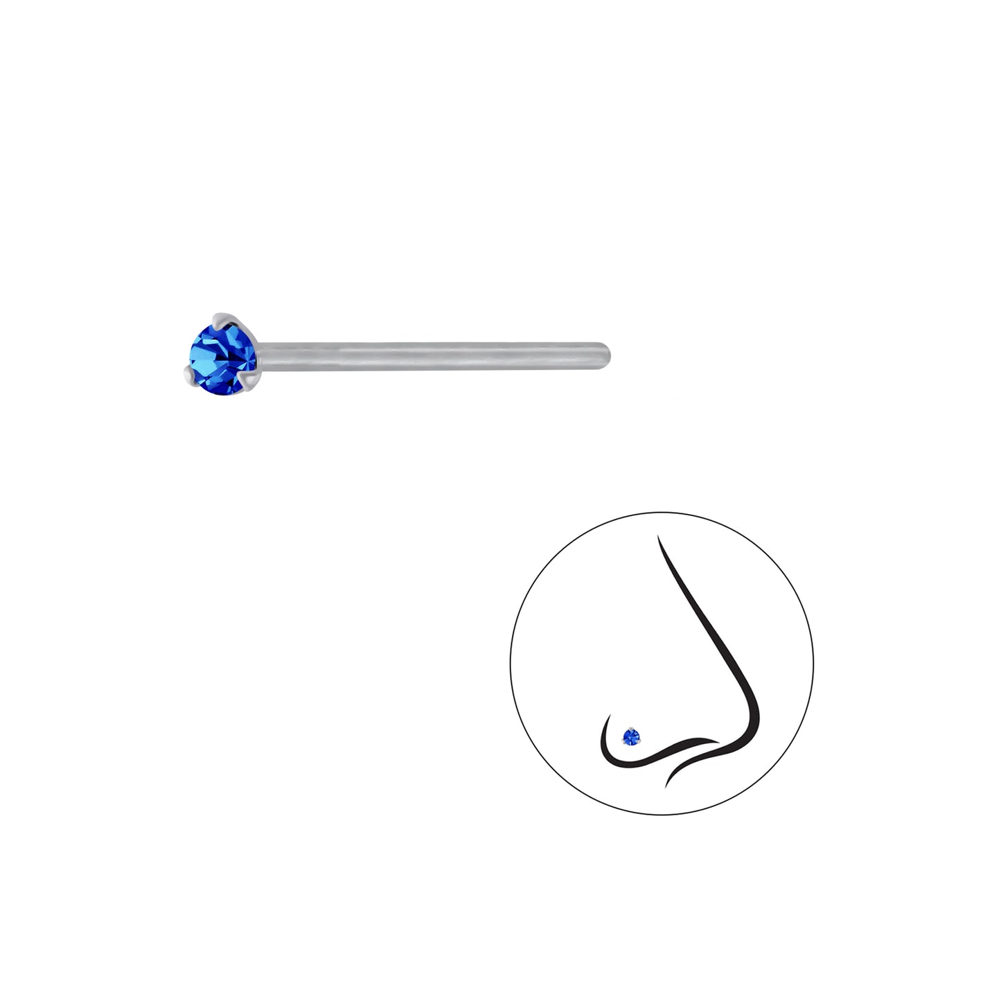 925 Sterling Silver Round Crystal Nose Stud - 1.5mm