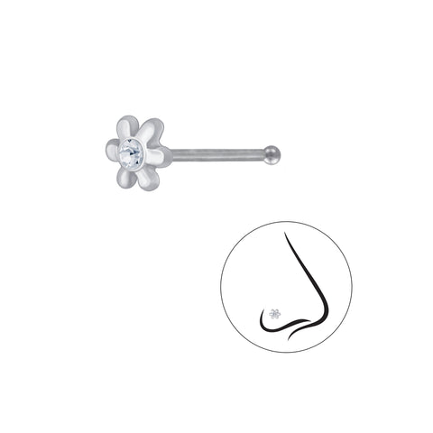 925 Sterling Silver Flower Crystal Nose Stud With Ball