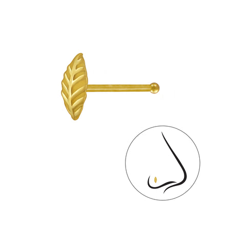 925 Gold Plated Sterling Silver Leaf Nose Stud With Ball
