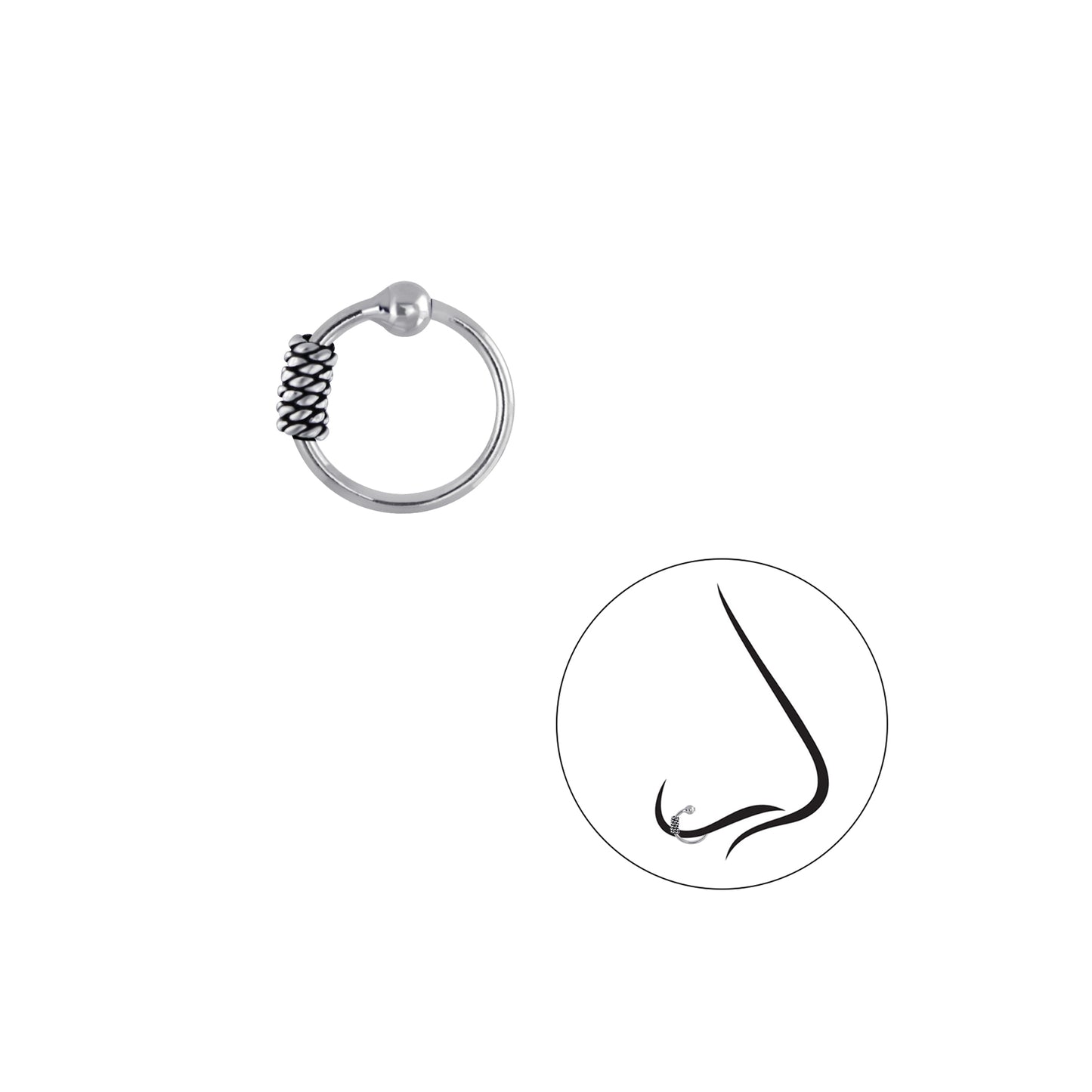 925 Sterling Silver Nose-Ear Bali Ball Closure Ring