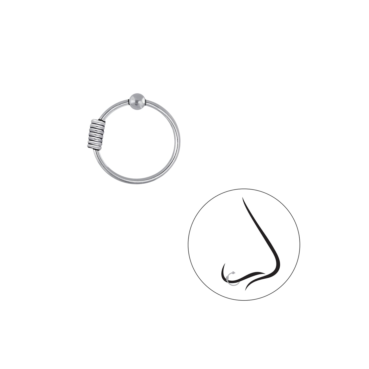 925 Sterling Silver Nose-Ear Bali Ball Closure Ring