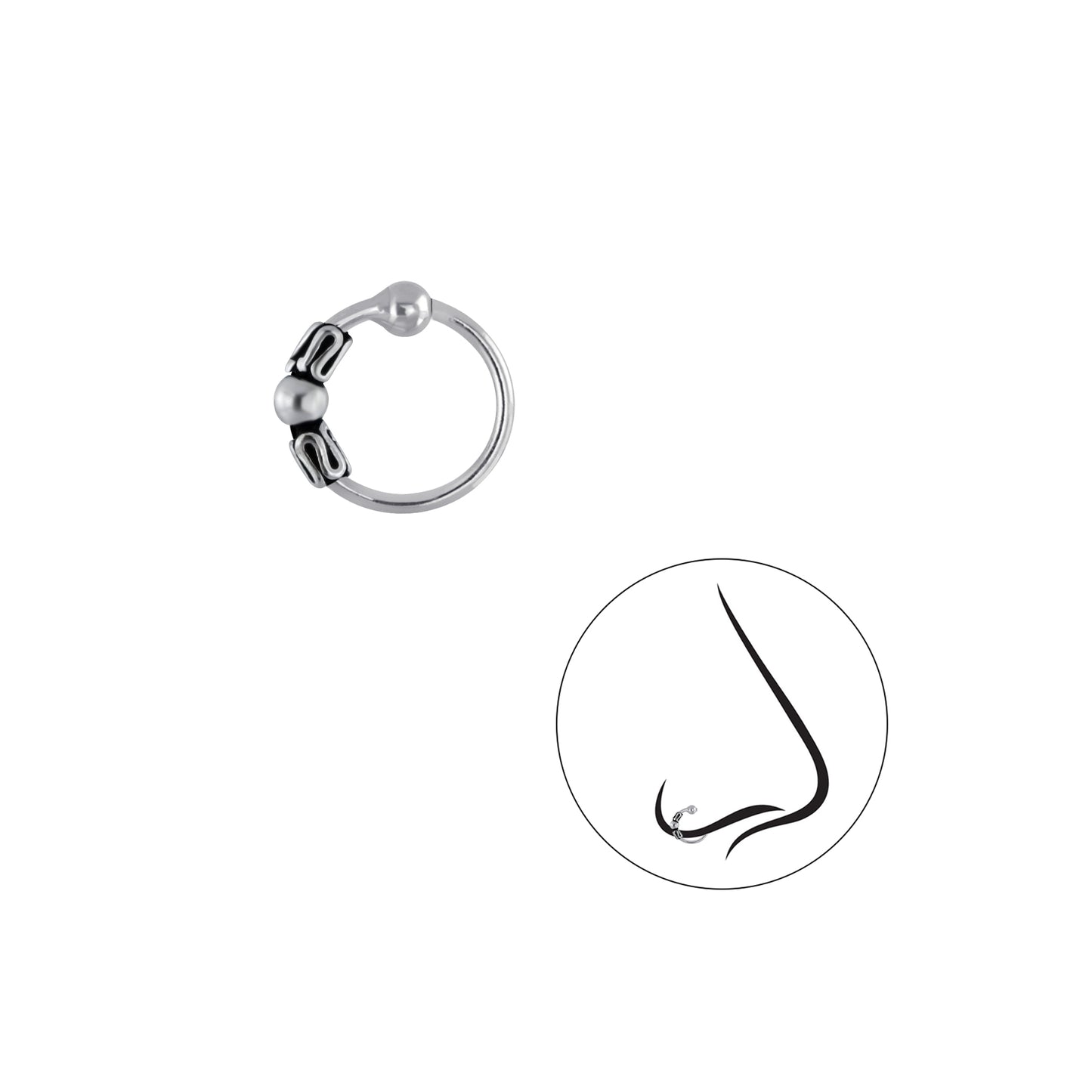 925 Sterling Silver Nose-Ear Bali Ball Closure Ring