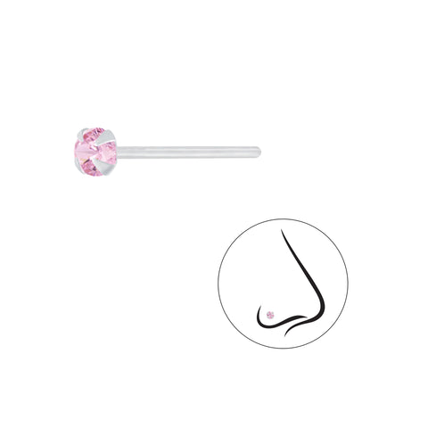 925 Sterling Silver Round Cubic Zirconia Nose Stud - 3mm