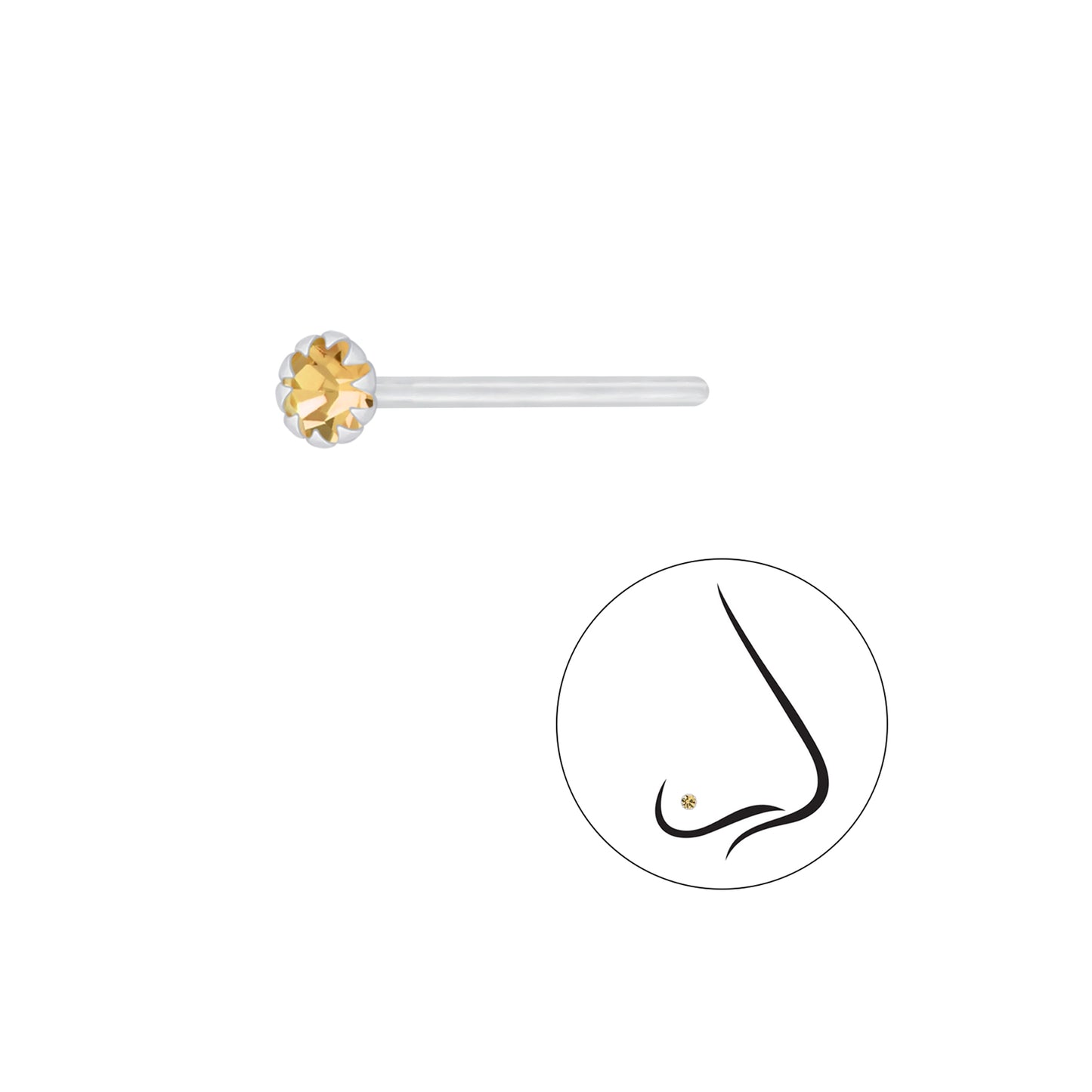 925 Sterling Silver Round Crystal Nose Stud - 2.5mm