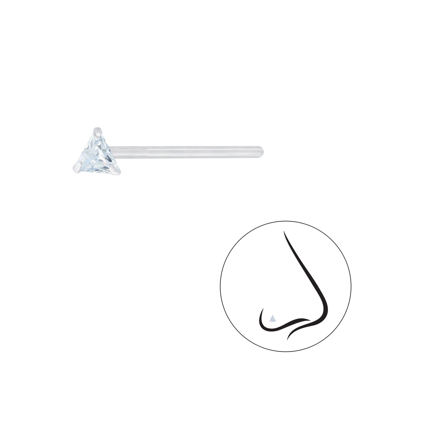 925 Sterling Silver Triangle Cubic Zirconia Nose Stud - 3mm
