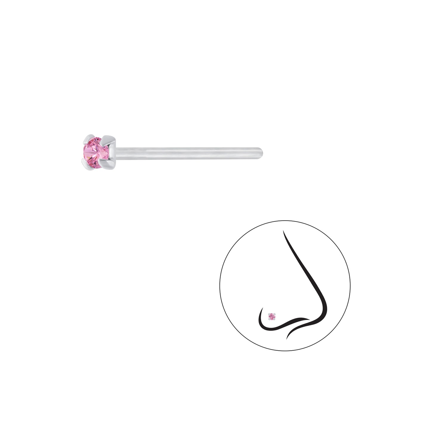 925 Sterling Silver Round Cubic Zirconia Nose Stud - 1.5mm