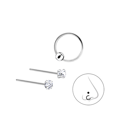 925 Sterling Silver Mixed Nose Jewelry Set – 3 Pack