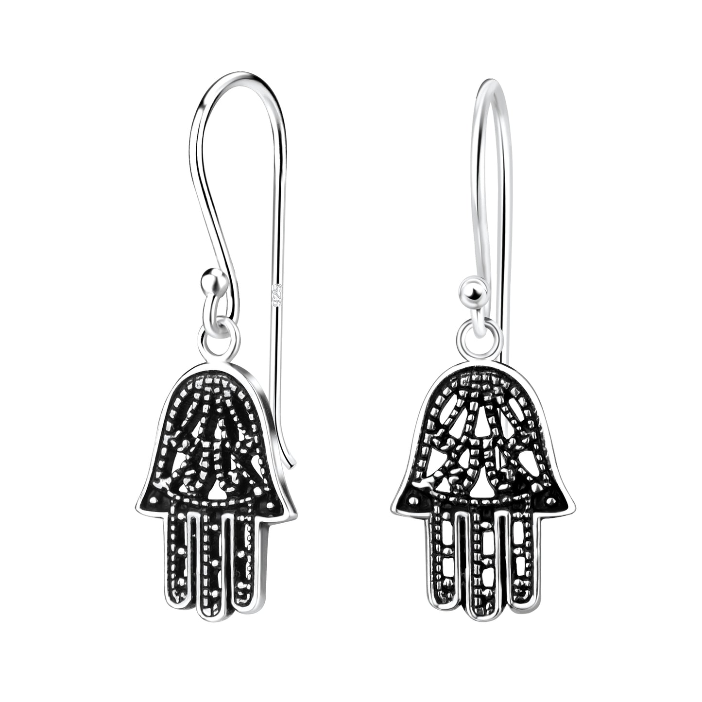 Adult 925 Sterling Silver Hamsa Hook Plain Ear Studs