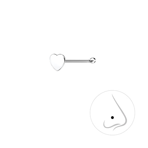 925 Sterling Silver Heart Nose Stud With Ball