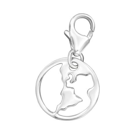 925 Sterling Silver Earth Clip on Charm-Pendant
