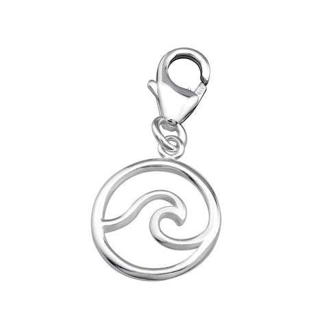 925 Sterling Silver Wave Clip on Charm-Pendant