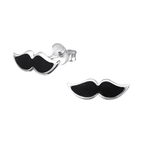 925 Sterling Silver Mustache Ear Studs with Epoxy