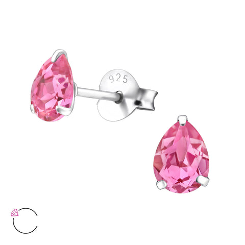 925 Sterling Silver Pear Ear Studs with Genuine European Crystals