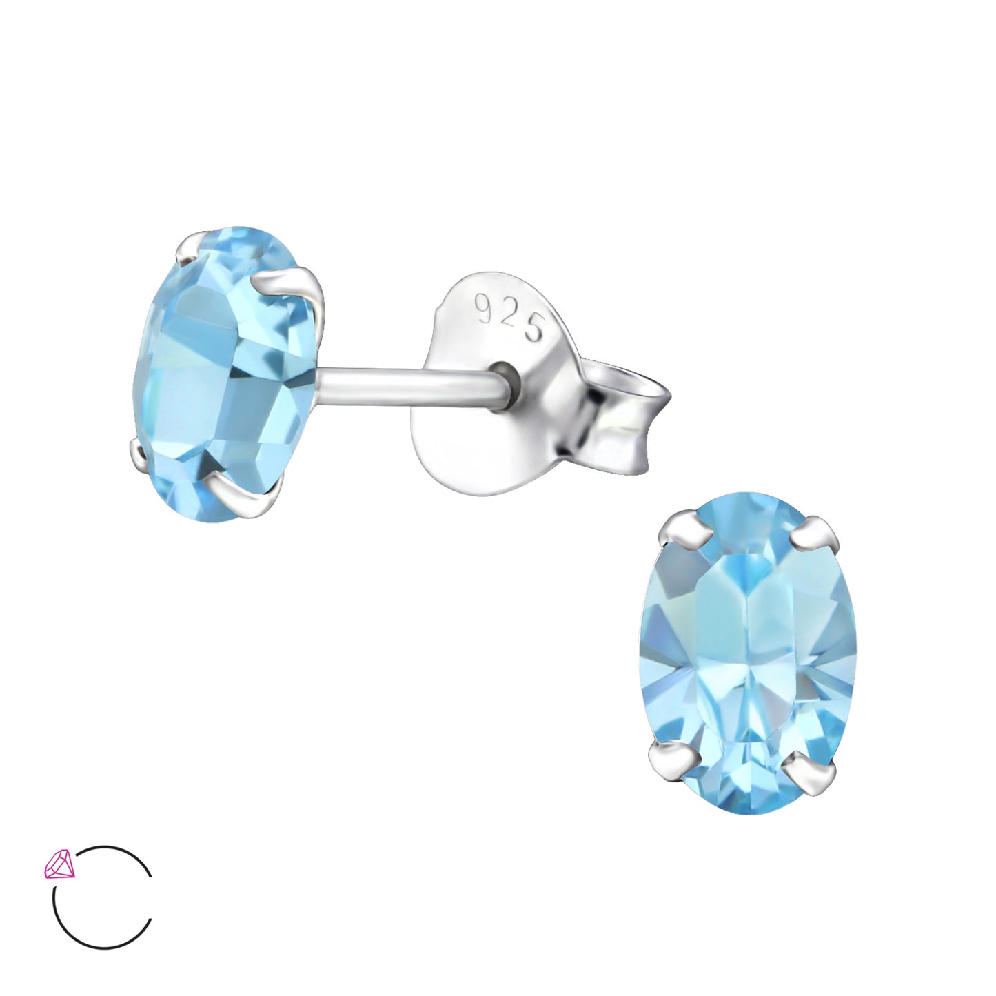 925 Sterling Silver Oval Ear Studs with Genuine European Crystals