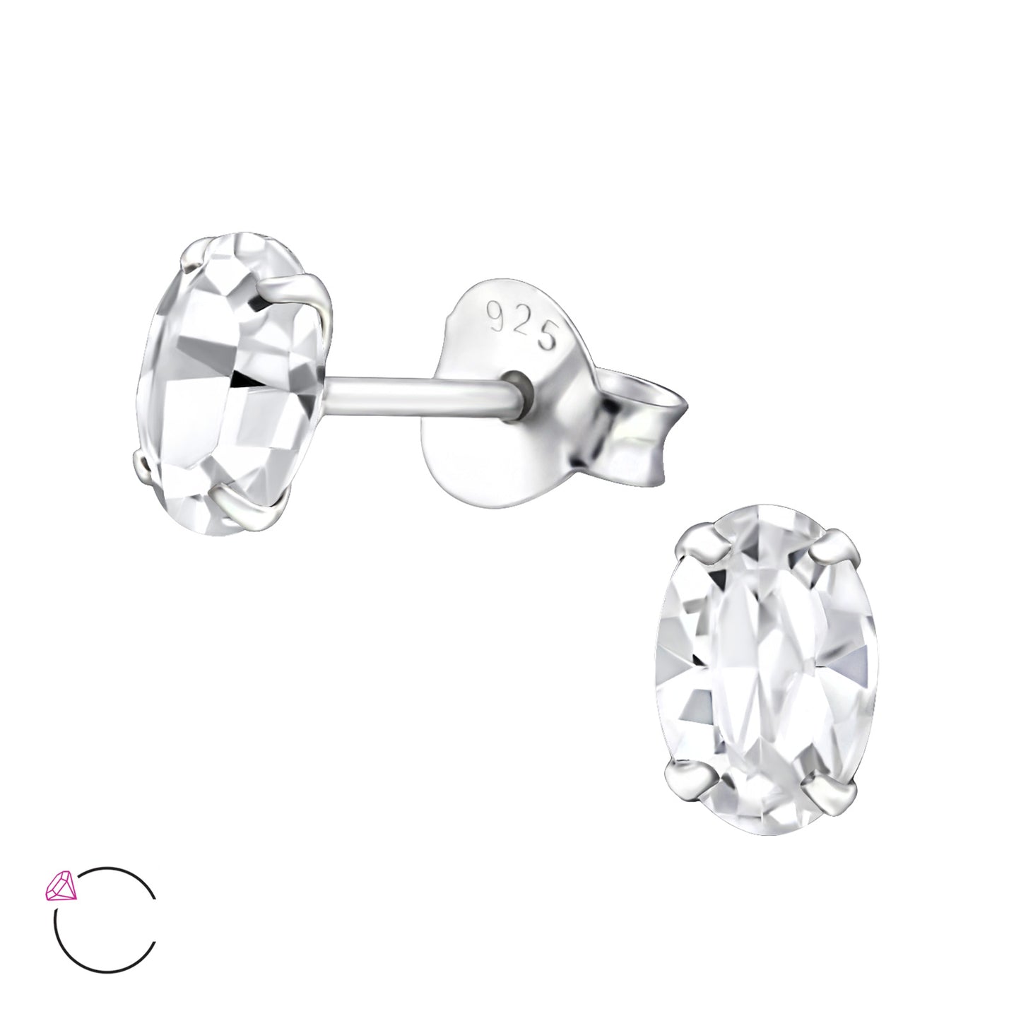 925 Sterling Silver Oval Ear Studs with Genuine European Crystals