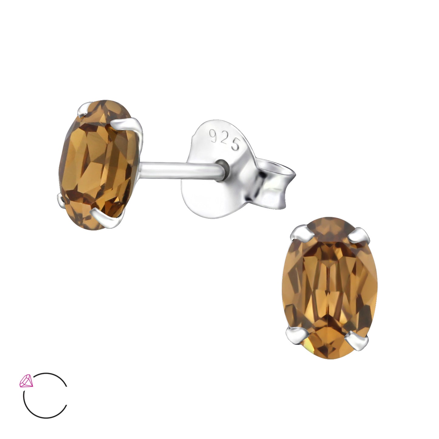 925 Sterling Silver Oval Ear Studs with Genuine European Crystals