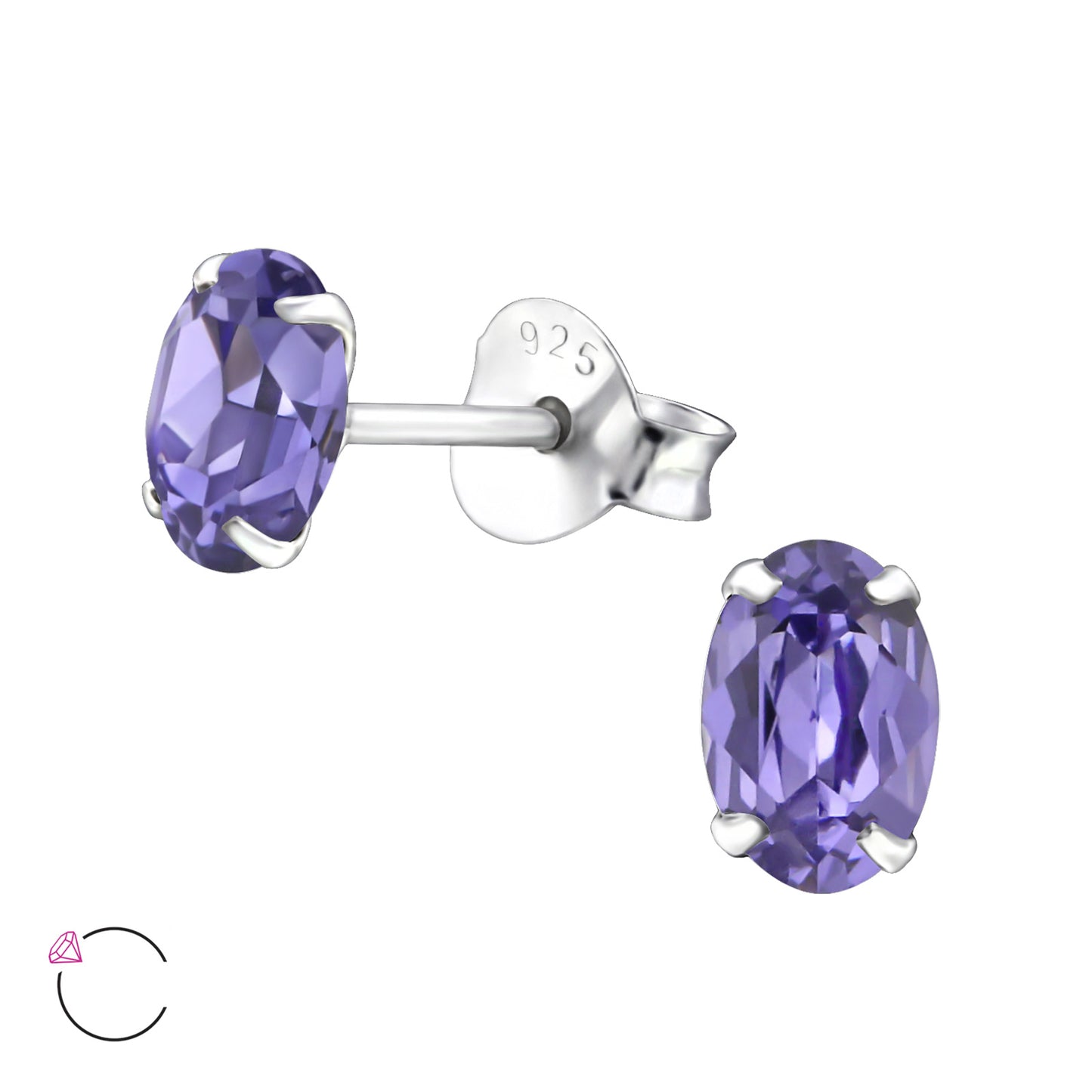 925 Sterling Silver Oval Ear Studs with Genuine European Crystals