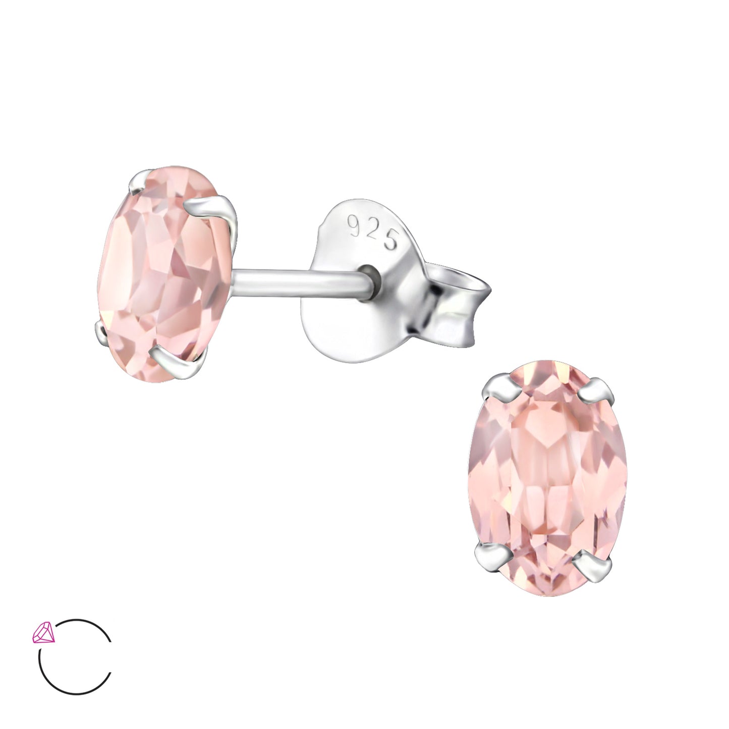 925 Sterling Silver Oval Ear Studs with Genuine European Crystals
