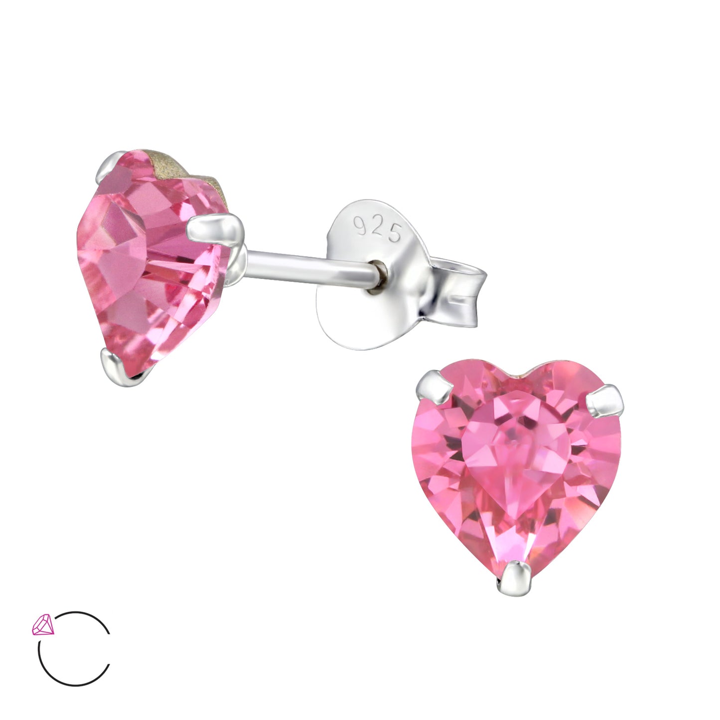 925 Sterling Silver Heart Ear Studs with Genuine European Crystals